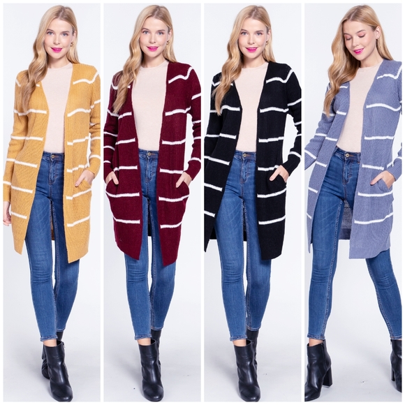 LAST ONE❗Cozy Chic Rich Burgundy Striped Longline Open… - Picture 6 of 7